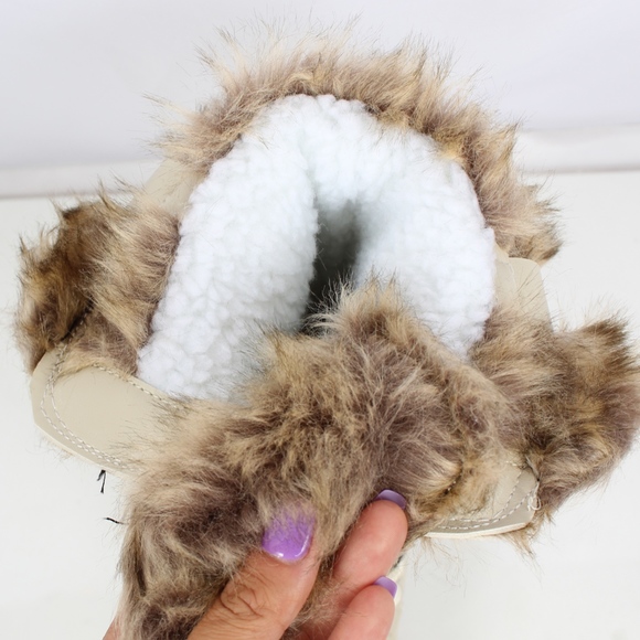 Size 6 Off White Lace Up Quilted Mid Calf Winter Snow Boo - Picture 7 of 9